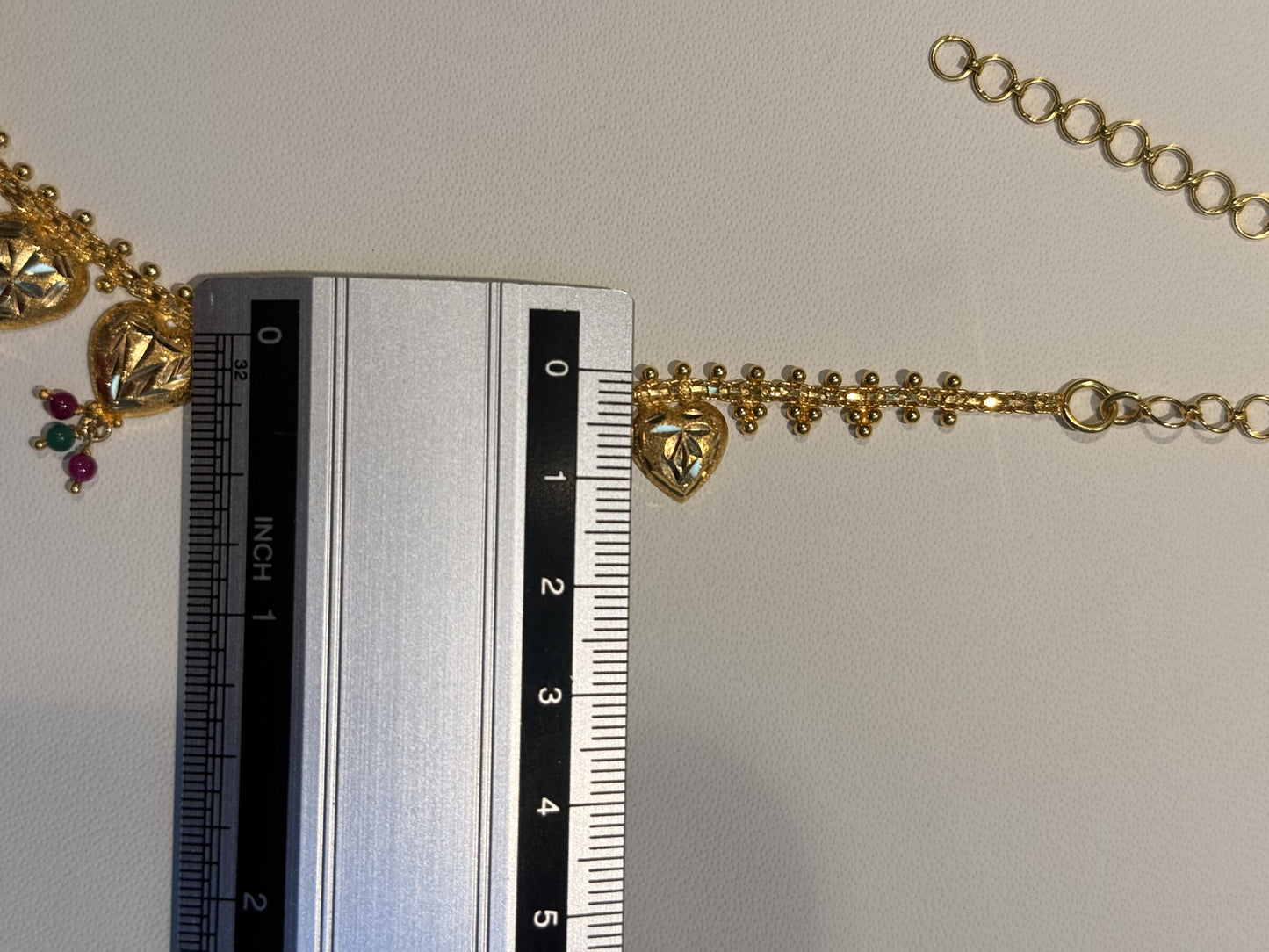 22ct Gold Heart Charm Necklace with Coloured Stone Drops
