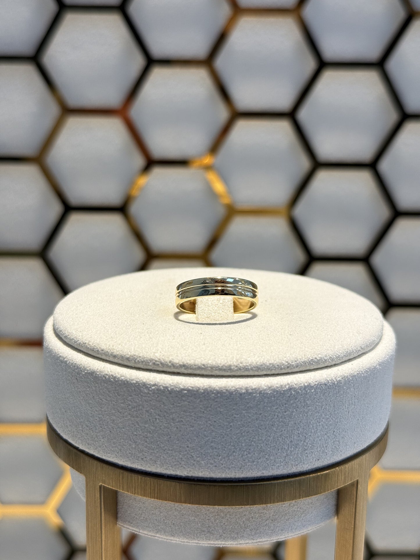 14ct Gold Wide Band Ring with Polished Central Groove