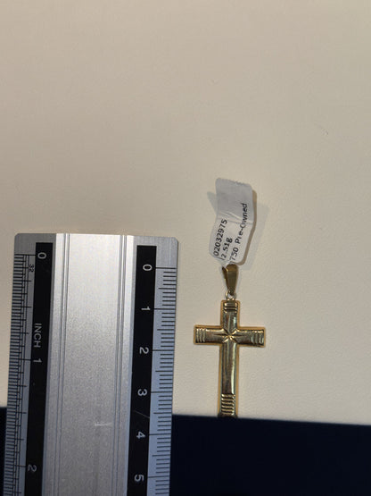 18ct Gold Cross Pendant with Ribbed Detail