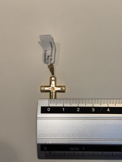 18ct Gold Cross Pendant with Ribbed Detail