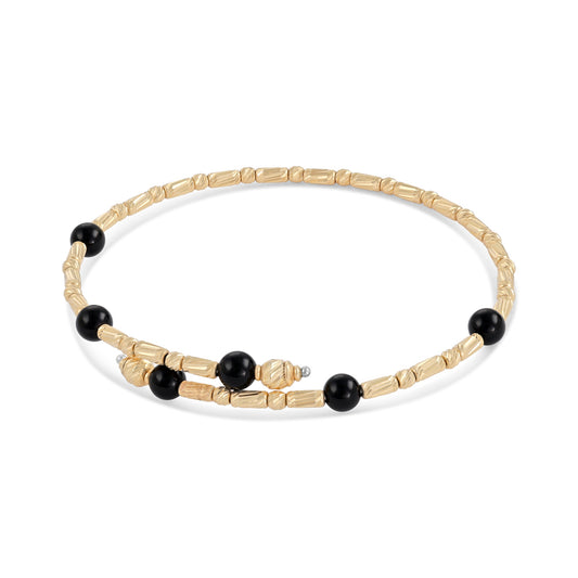 18ct second-hand yellow gold bangle with black stones 02033082