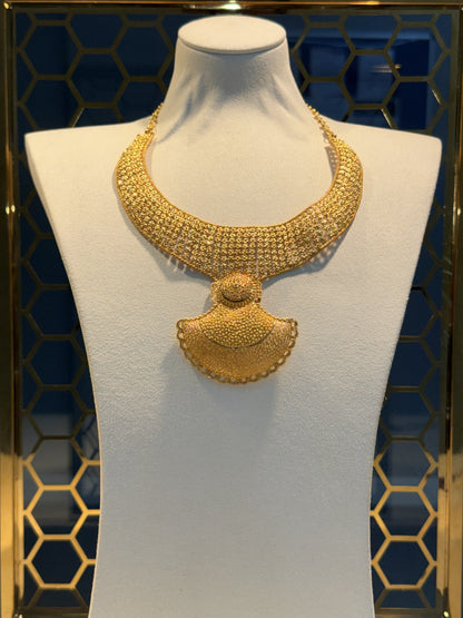 22ct Gold Textured Bib Necklace with Ornate Pendant
