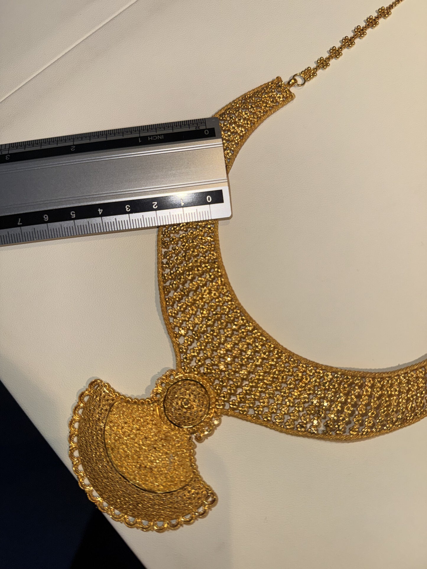 22ct Gold Textured Bib Necklace with Ornate Pendant