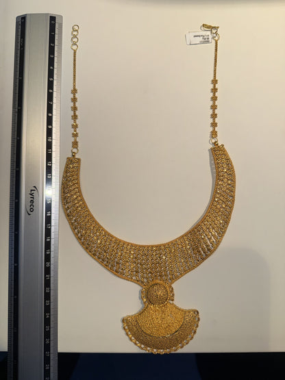 22ct Gold Textured Bib Necklace with Ornate Pendant