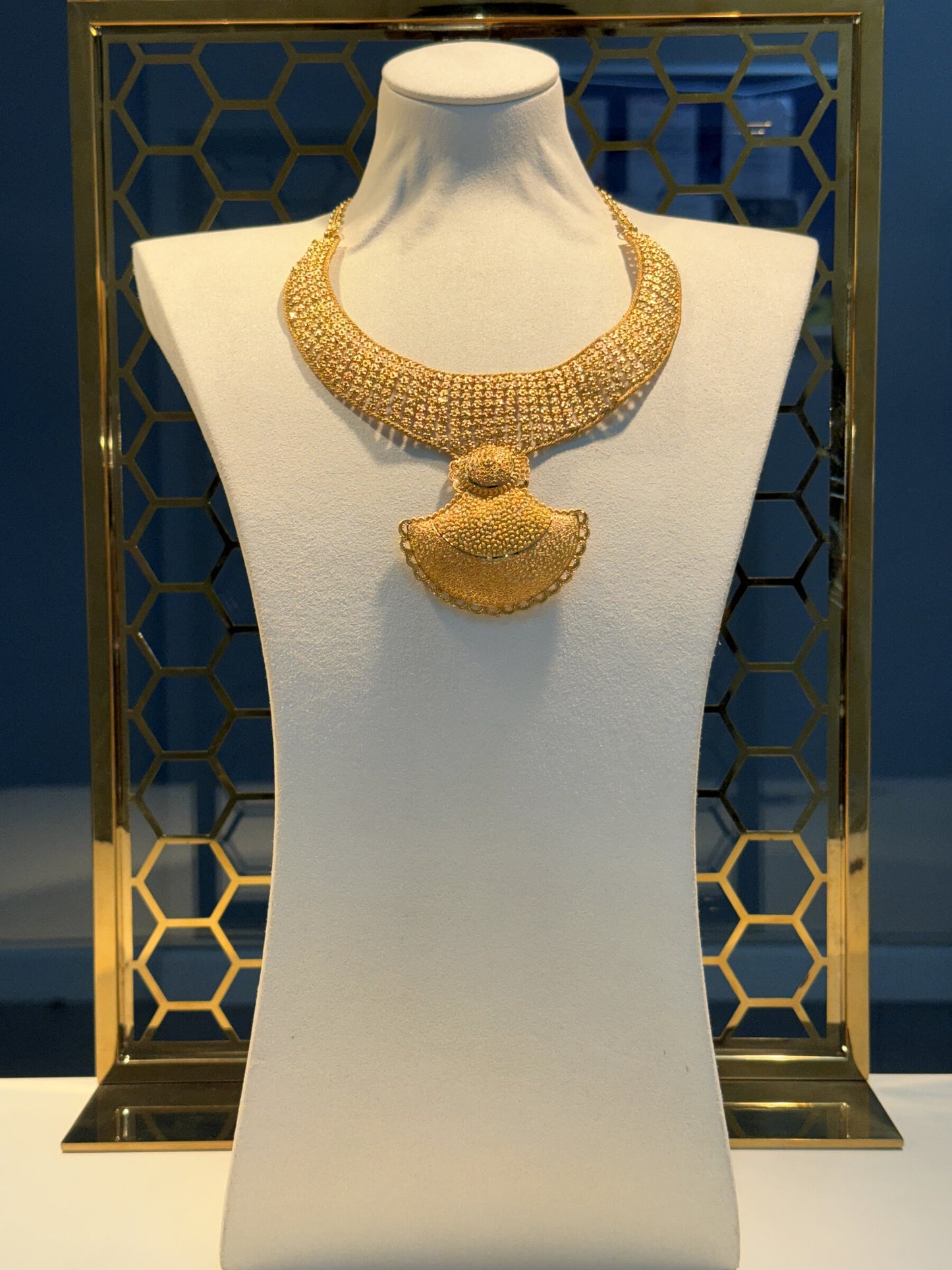 22ct Gold Textured Bib Necklace with Ornate Pendant