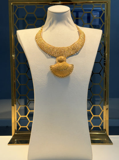 22ct Gold Textured Bib Necklace with Ornate Pendant