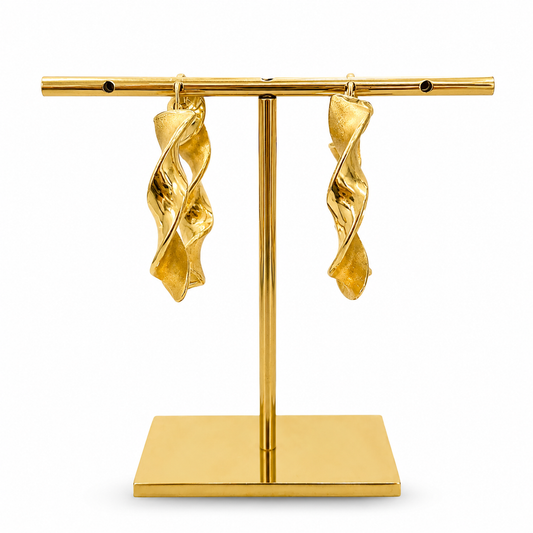 18ct Gold Twisted Ribbon Drop Earrings