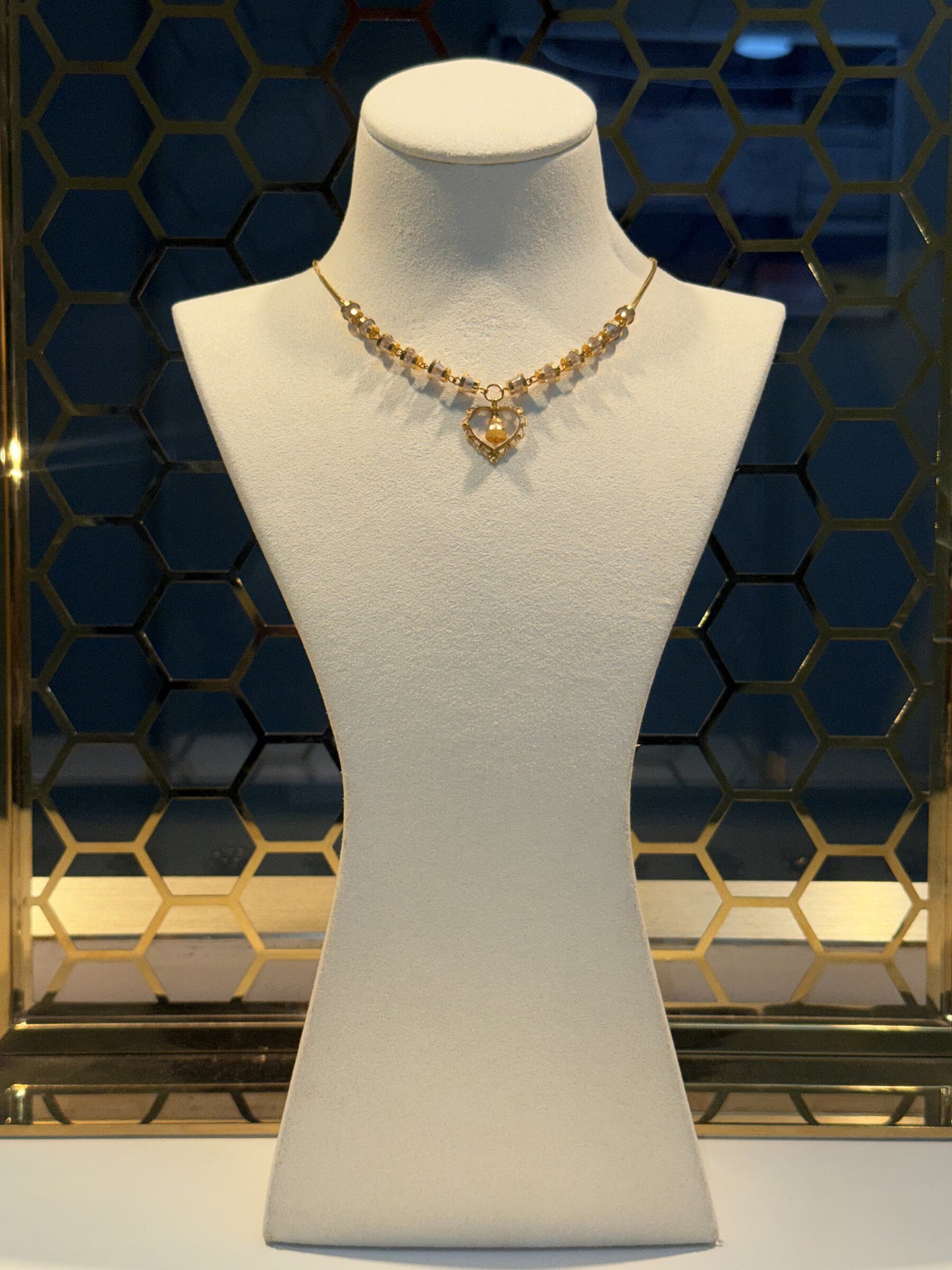 22ct Gold Necklace with Beaded Chain and Heart Pendant