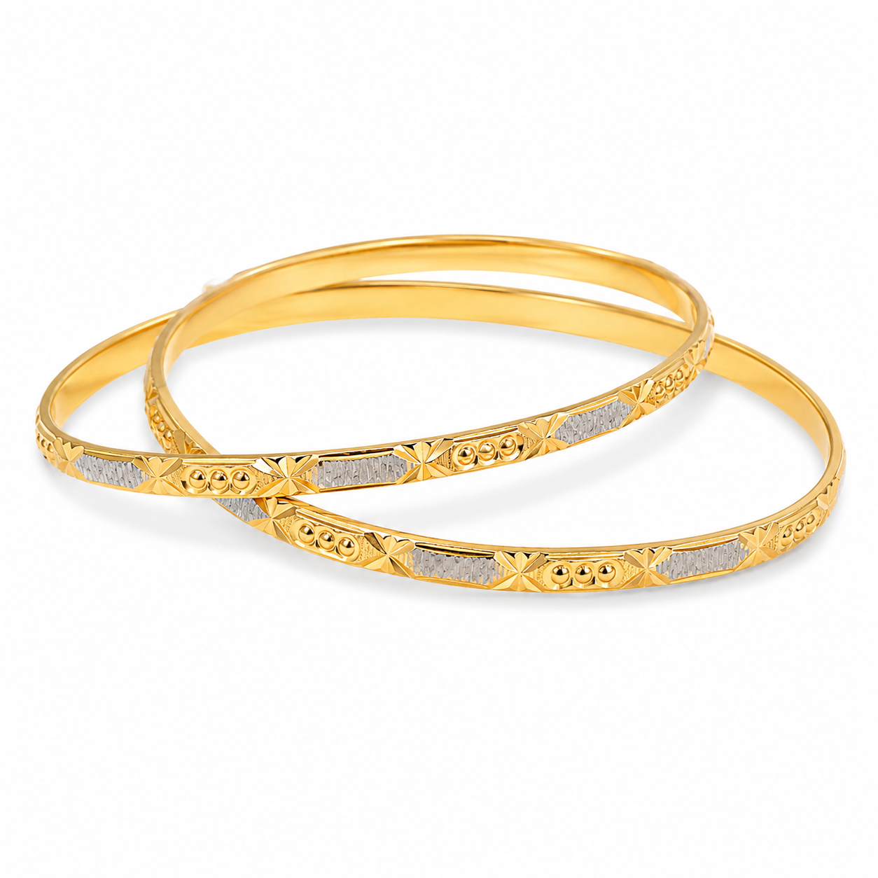 22ct Gold Patterned Bangles with Two-Tone Textured Detail