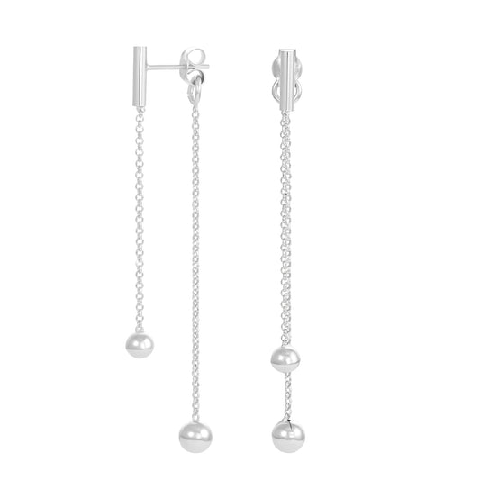 925 Sterling Silver Two Strand Ball Drop Earrings 306515