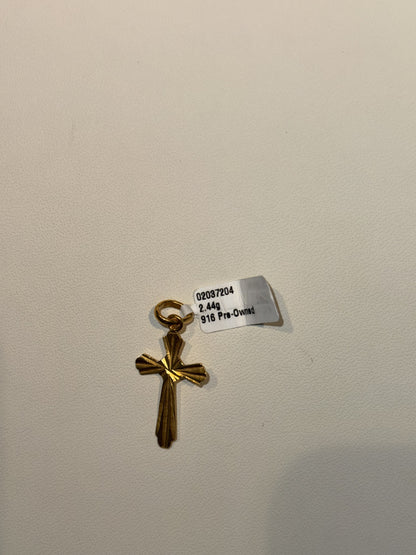 22ct Gold Cross Pendant with Radiating Textured Detail