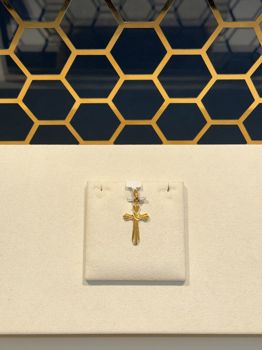 22ct Gold Cross Pendant with Radiating Textured Detail