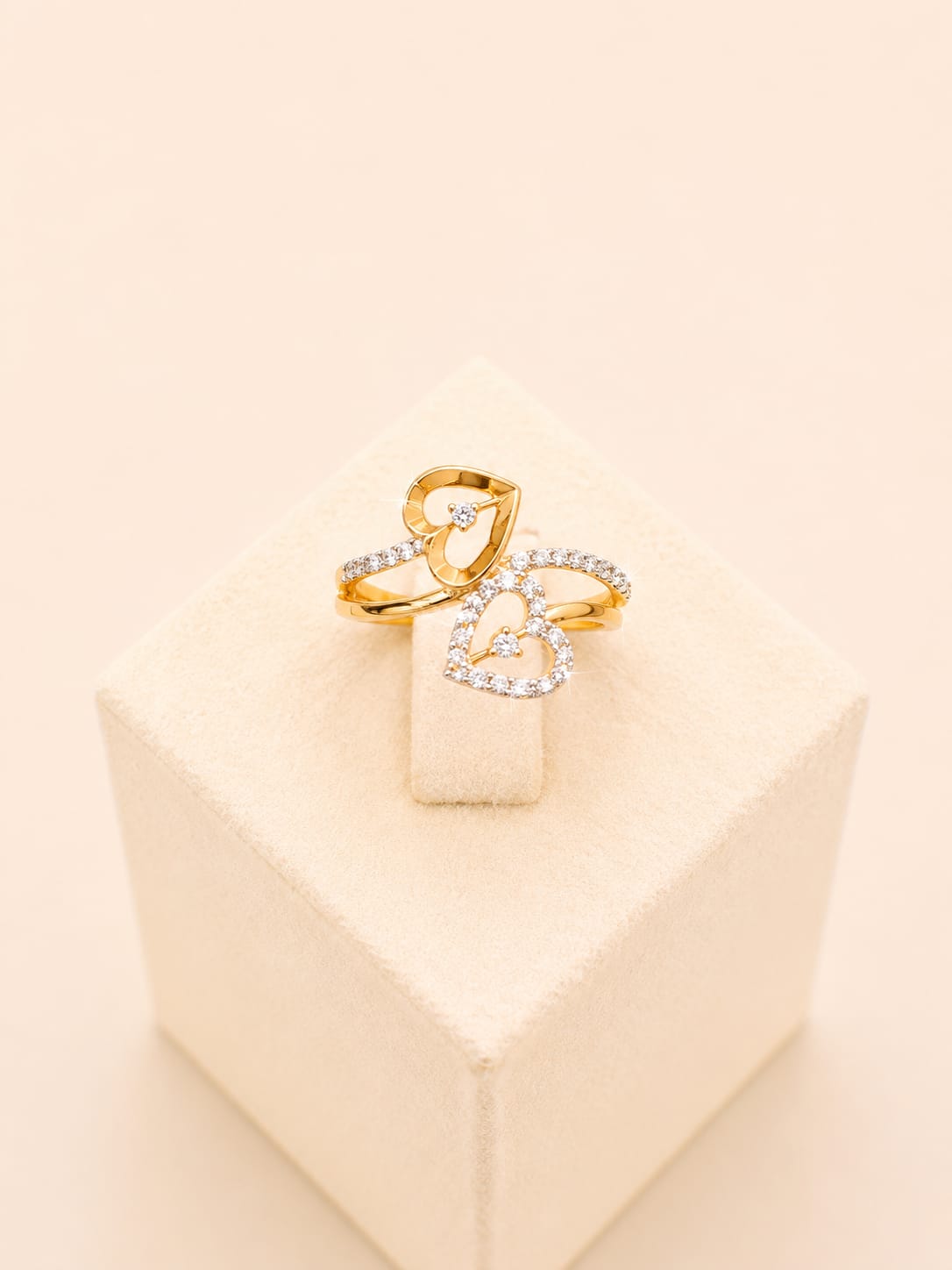 22ct Gold Double Heart Clear Stone Cluster Ring