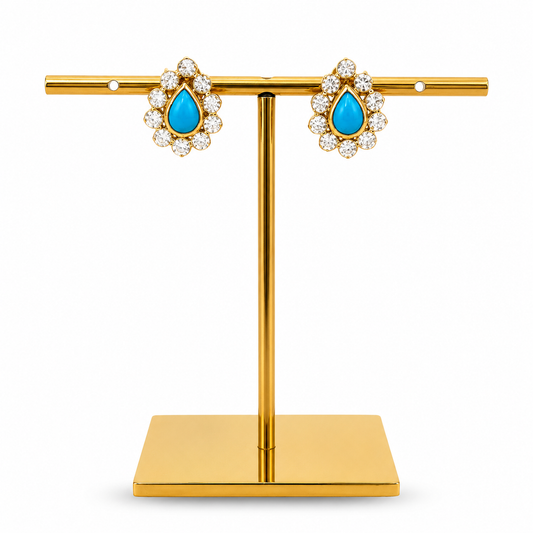 18ct Gold Turquoise Teardrop Cluster Earrings