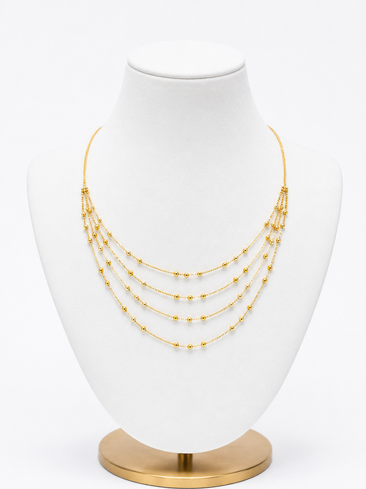 22ct Gold Four-Strand Beaded Drop Necklace