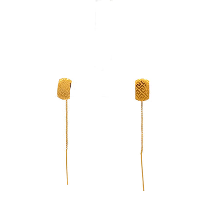 18ct Gold Patterned Rectangular Drop Earrings