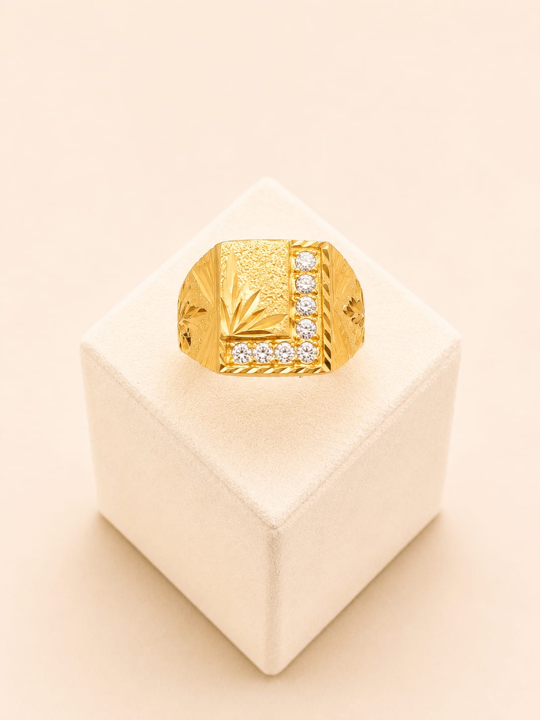 22ct Gold Rectangular Signet Ring with Clear Stone Border