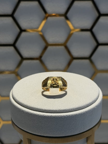 22ct Gold Ganesha Engraved Signet Ring with Sunburst Detail