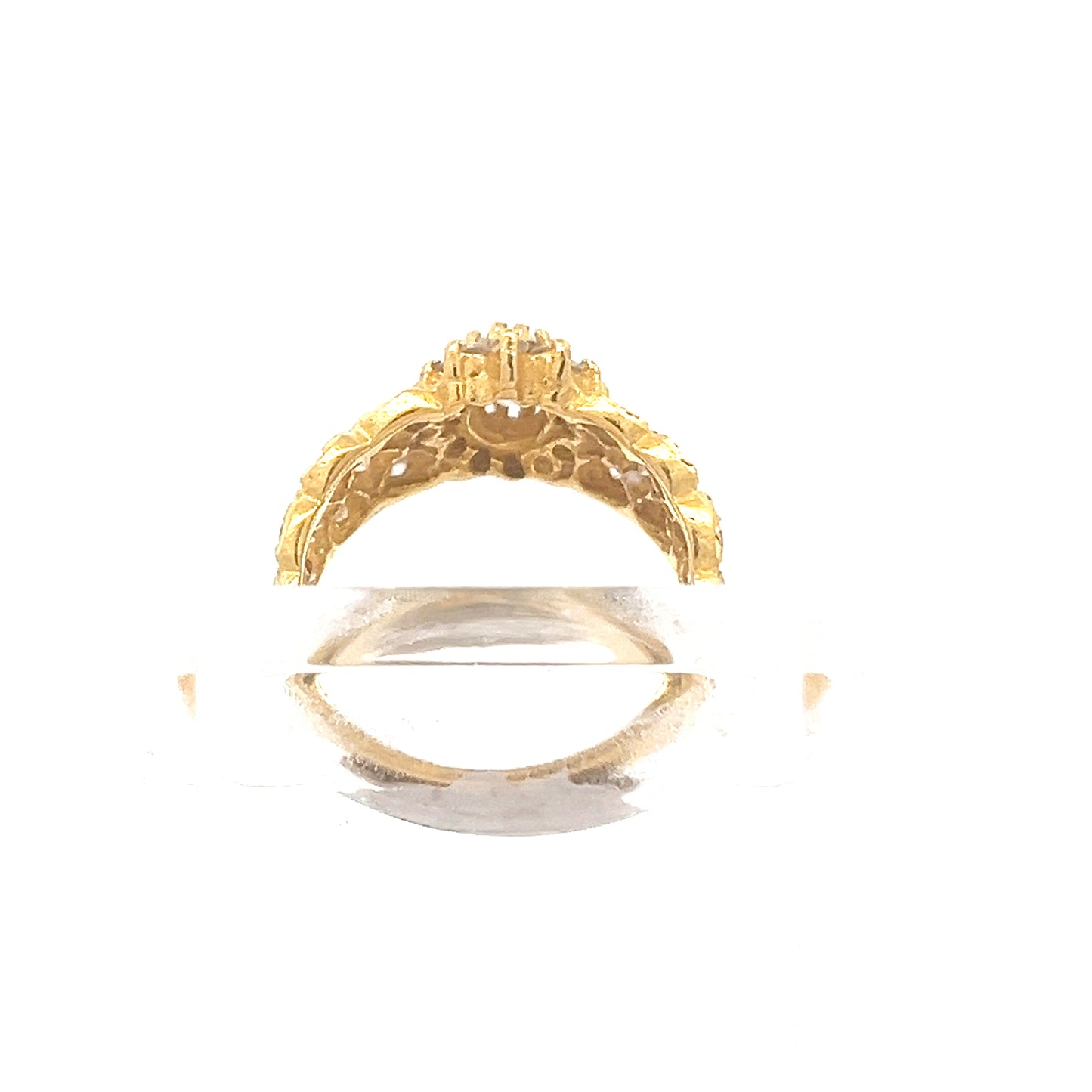 22ct Gold Cluster Ring with Clear Stones and Ornate Shoulders