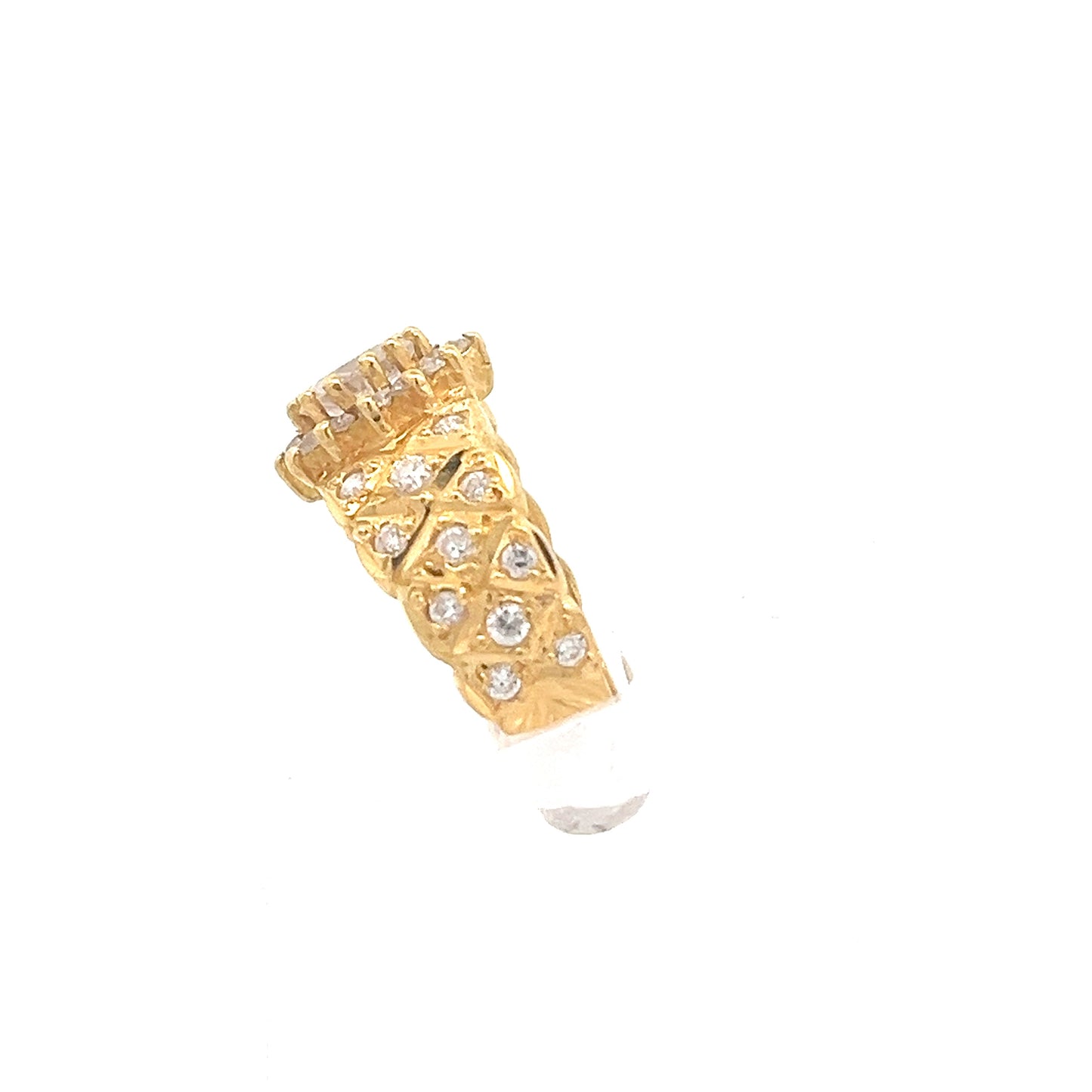 22ct Gold Cluster Ring with Clear Stones and Ornate Shoulders