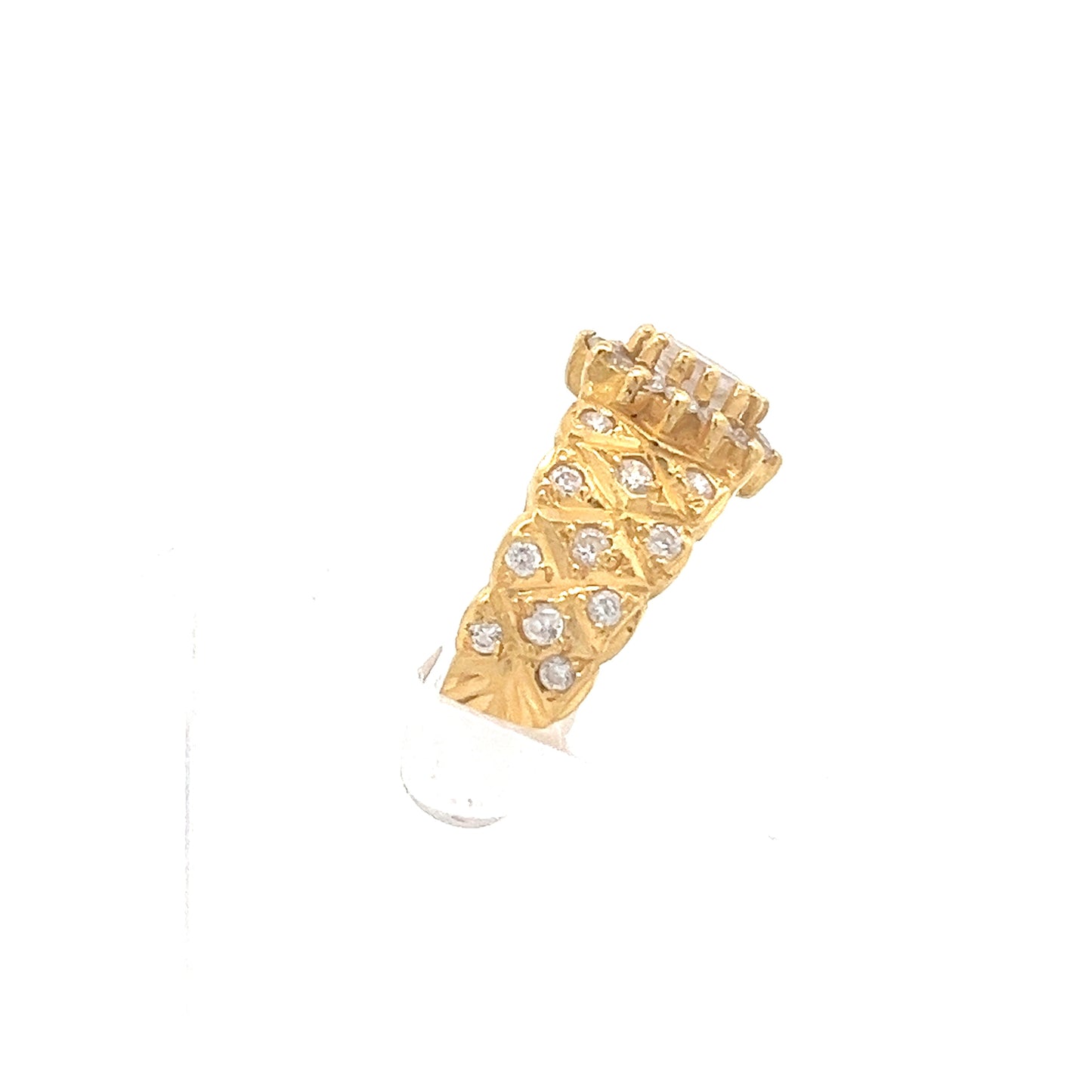 22ct Gold Cluster Ring with Clear Stones and Ornate Shoulders
