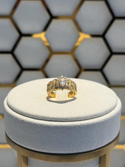 22ct Gold Cluster Ring with Clear Stones and Ornate Shoulders