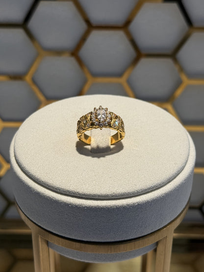22ct Gold Cluster Ring with Clear Stones and Ornate Shoulders