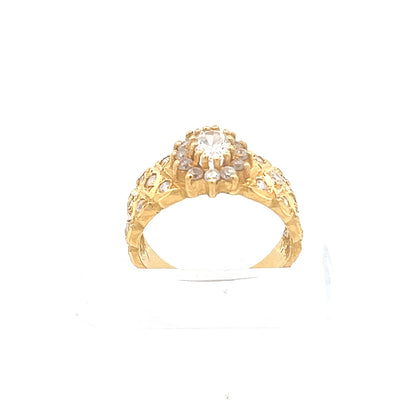 22ct Gold Cluster Ring with Clear Stones and Ornate Shoulders