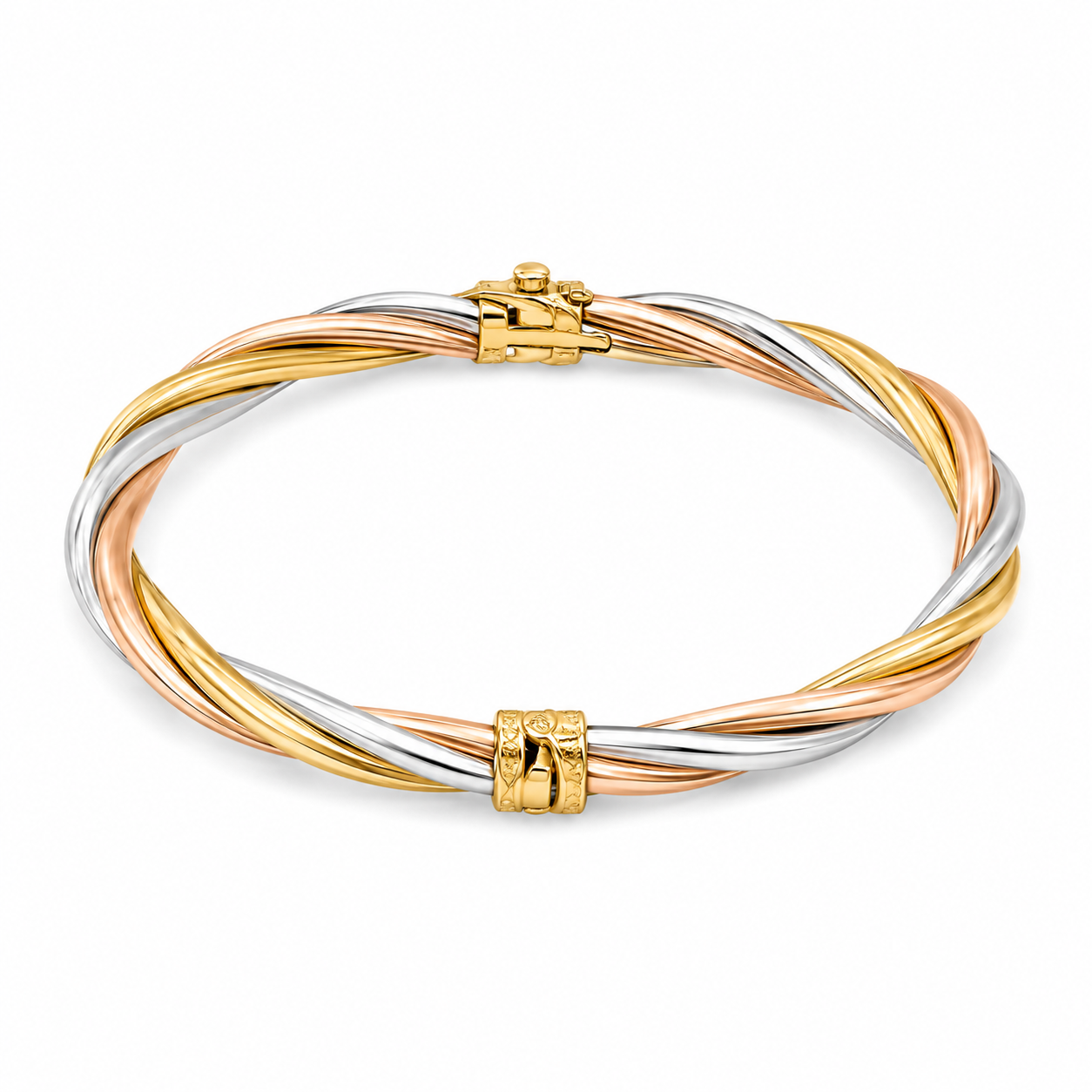 9ct Gold Tri-Colour Twisted Bangle Bracelet