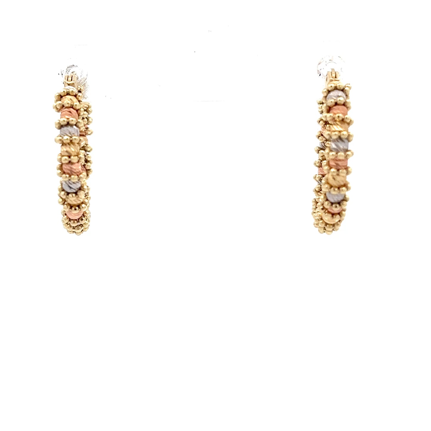 14ct Gold Multicoloured Textured Hoop Earrings
