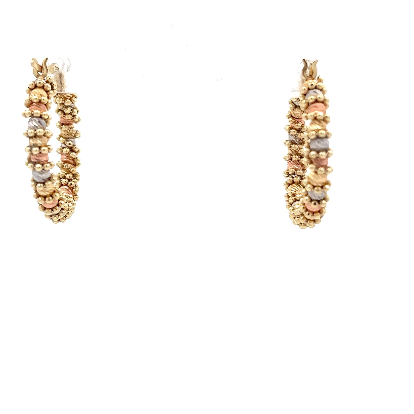 14ct Gold Multicoloured Textured Hoop Earrings