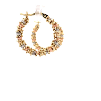 14ct Gold Multicoloured Textured Hoop Earrings