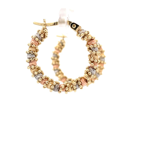 14ct Gold Multicoloured Textured Hoop Earrings