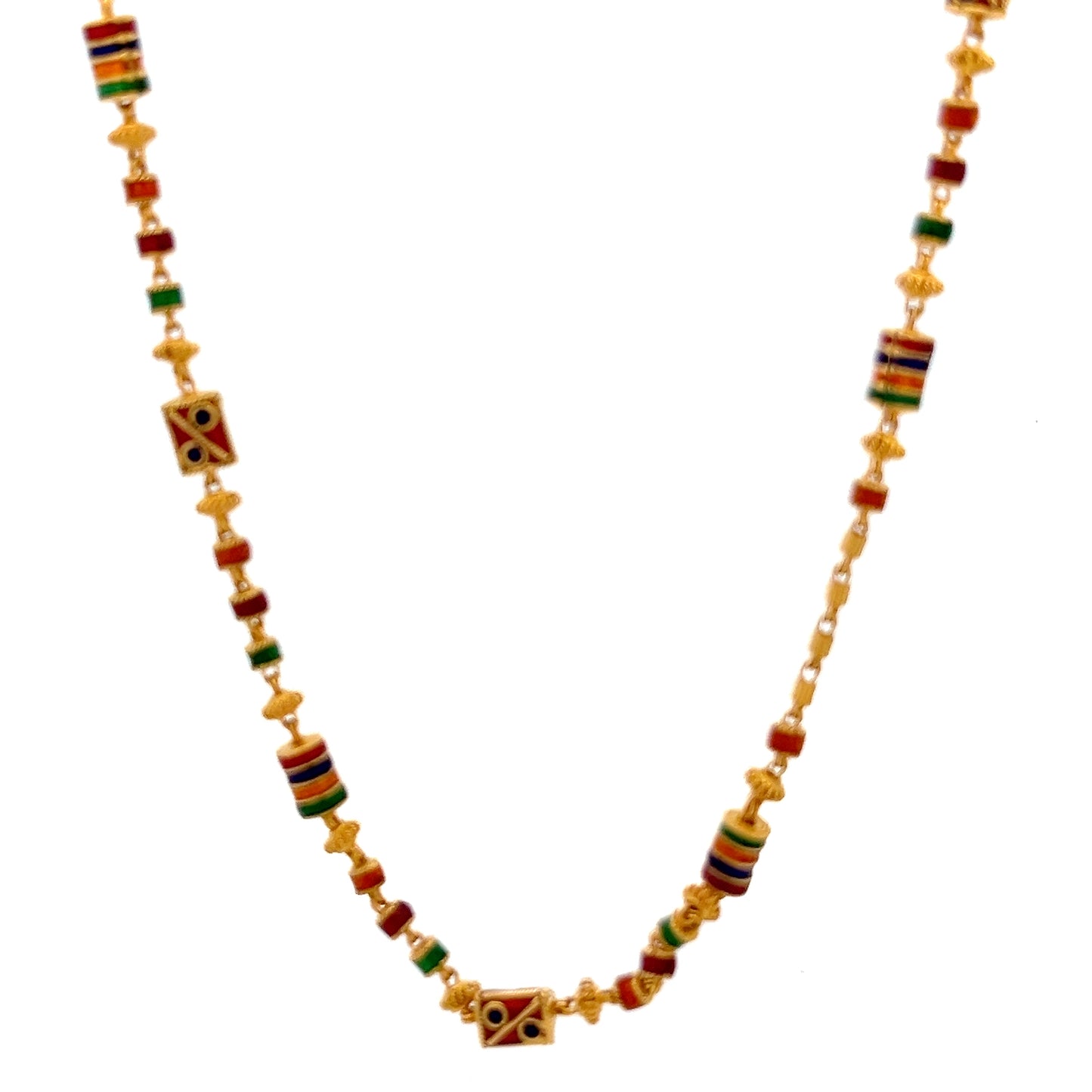22ct Gold Chain with Multicoloured Enamel Bead Pattern