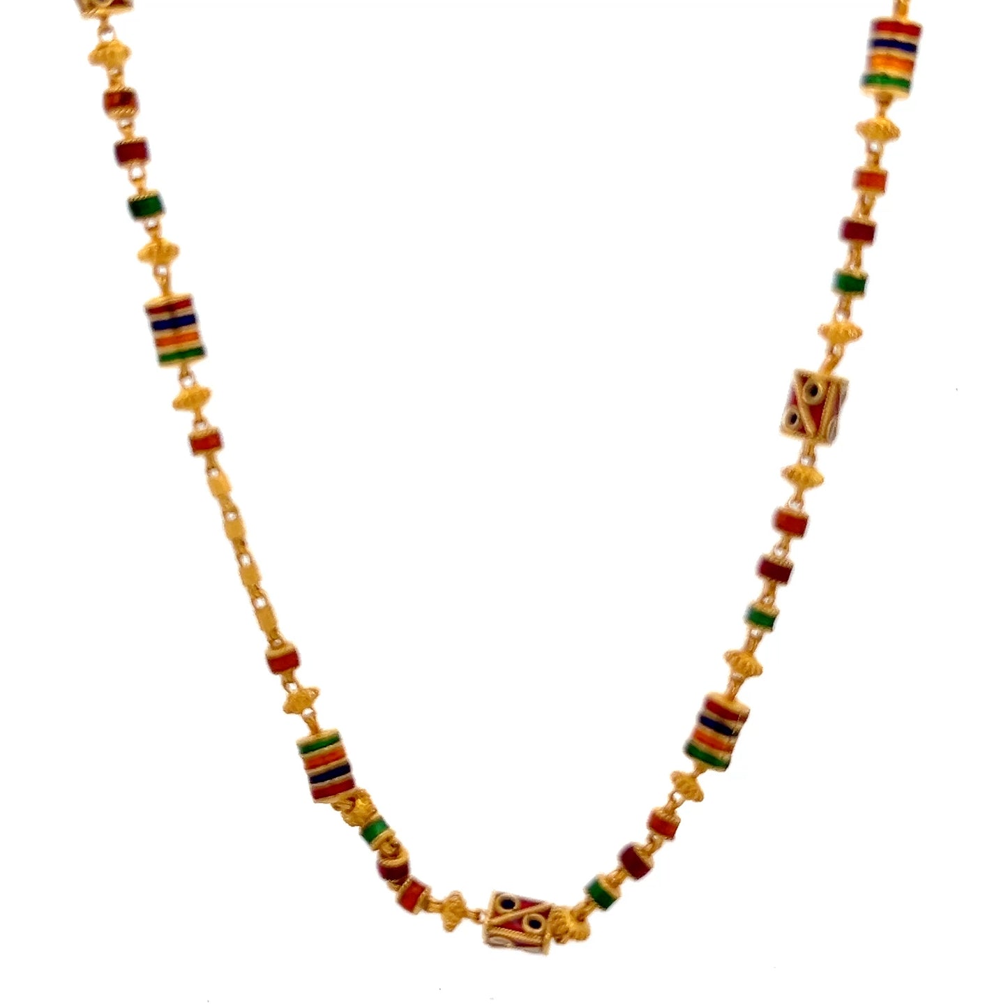 22ct Gold Chain with Multicoloured Enamel Bead Pattern
