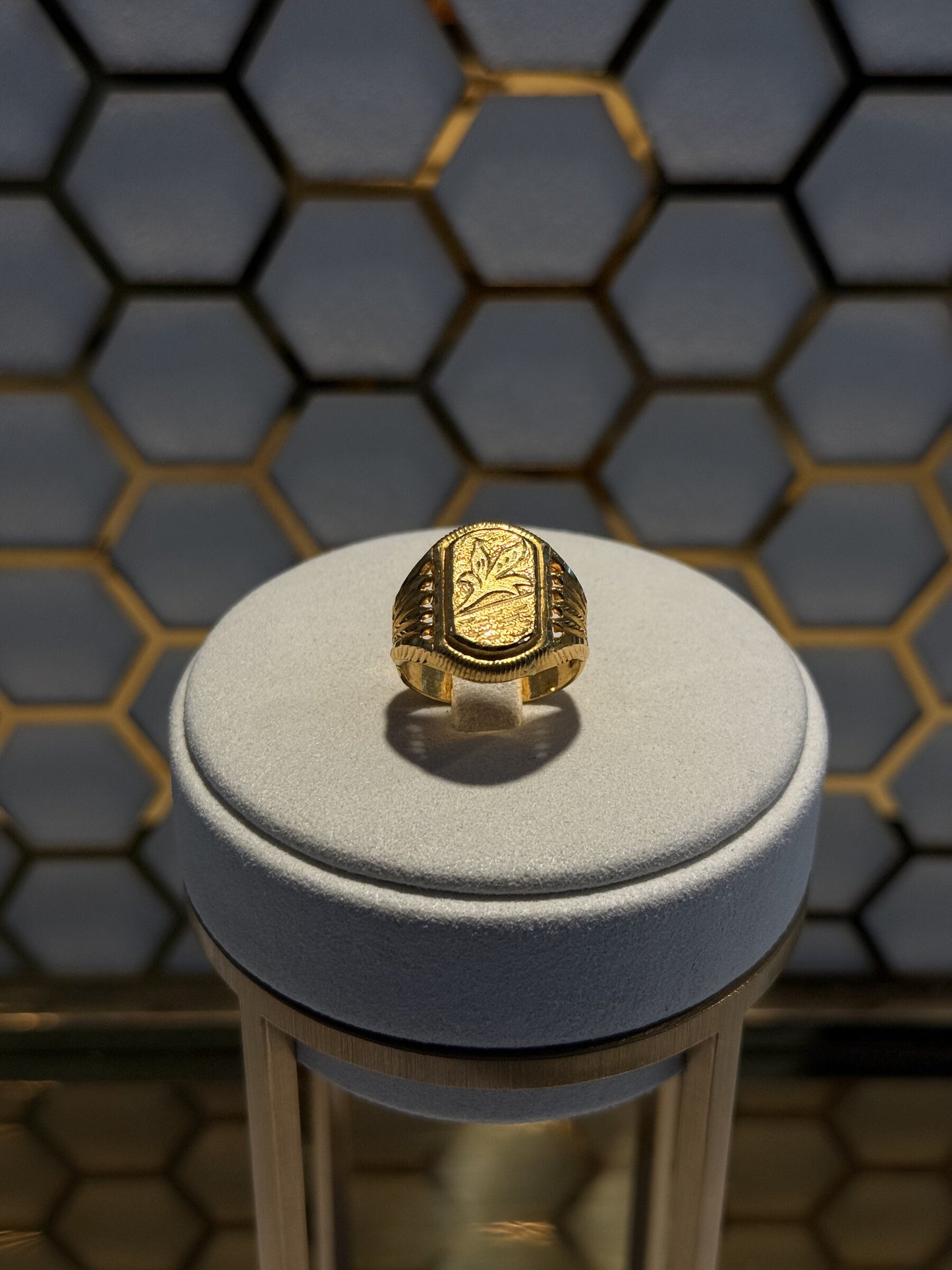 22ct Gold Signet Ring with Engraved Rectangular Face