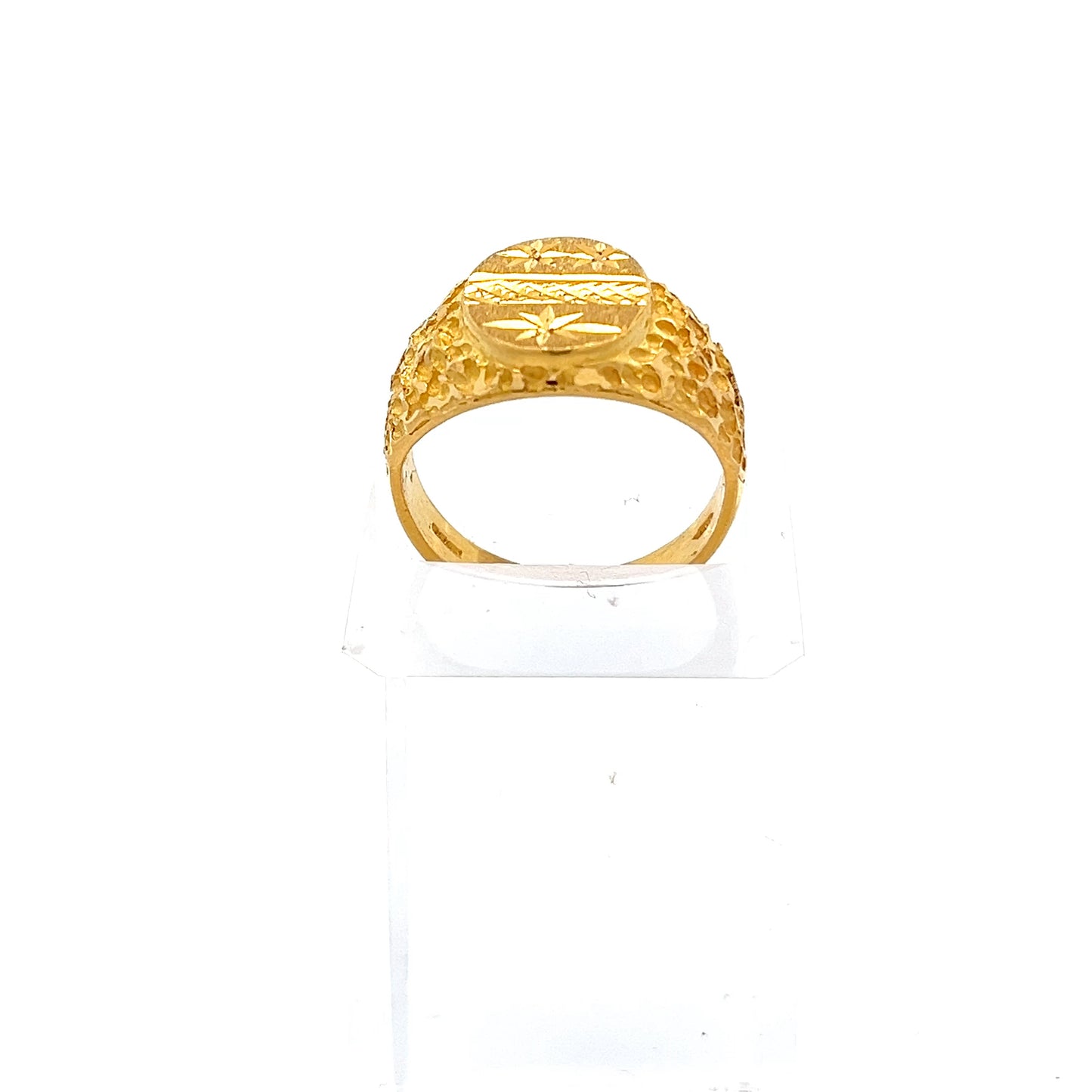 22ct Gold Oval Signet Ring with Textured Shoulders