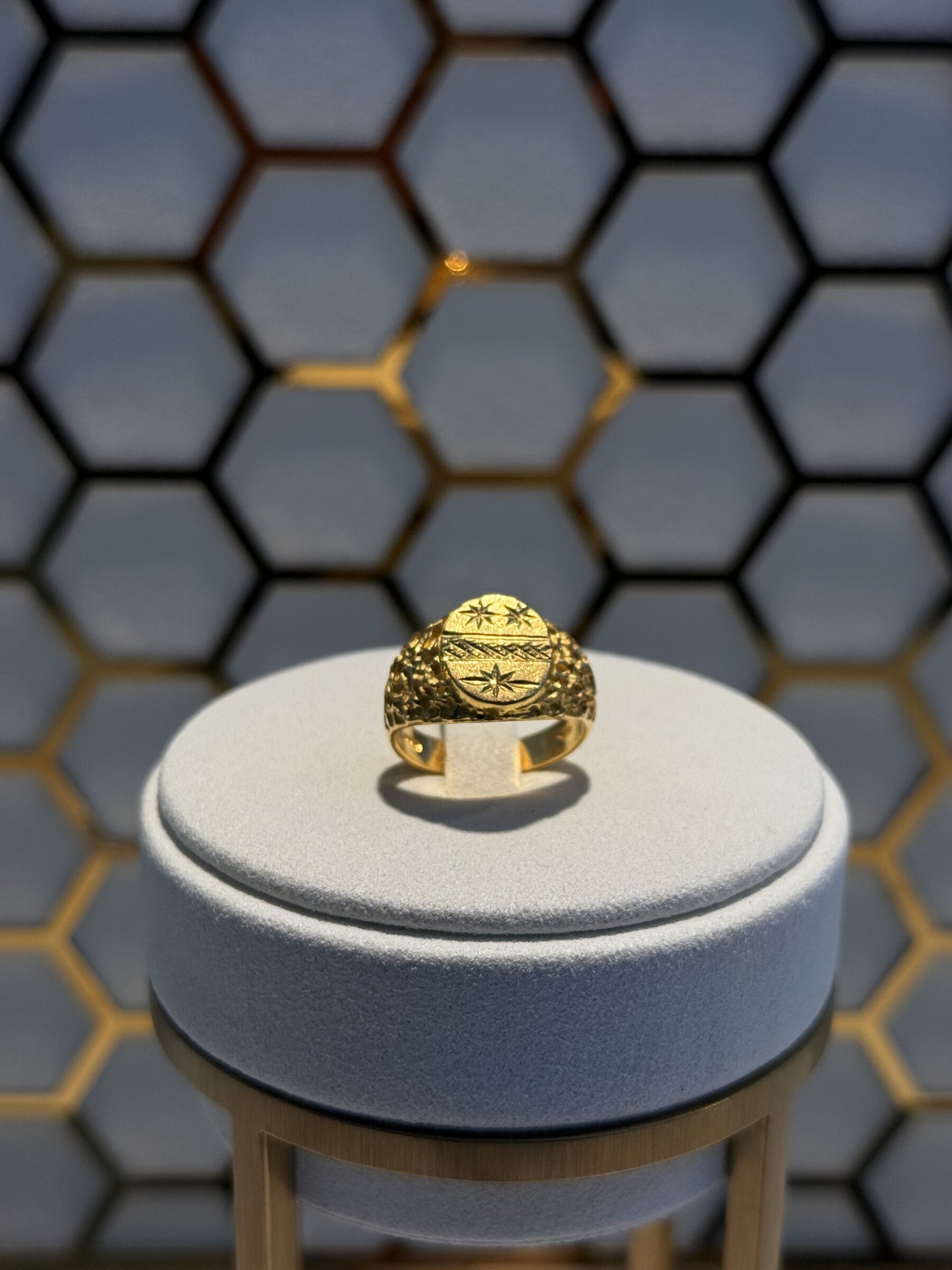 22ct Gold Oval Signet Ring with Textured Shoulders
