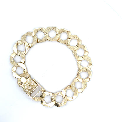 9ct Gold Engraved Interlocking Link Bracelet