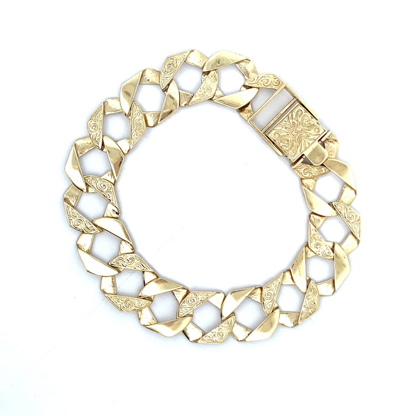 9ct Gold Engraved Interlocking Link Bracelet