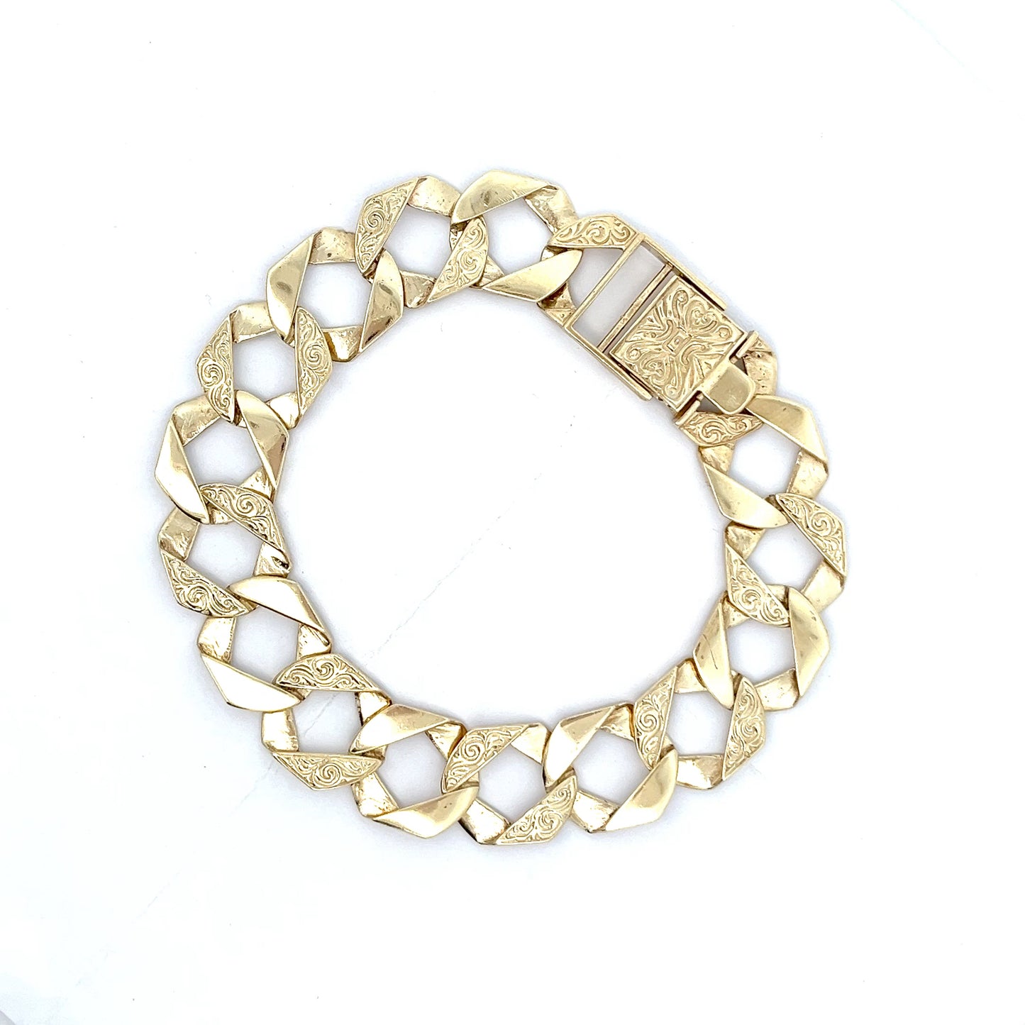 9ct Gold Engraved Interlocking Link Bracelet