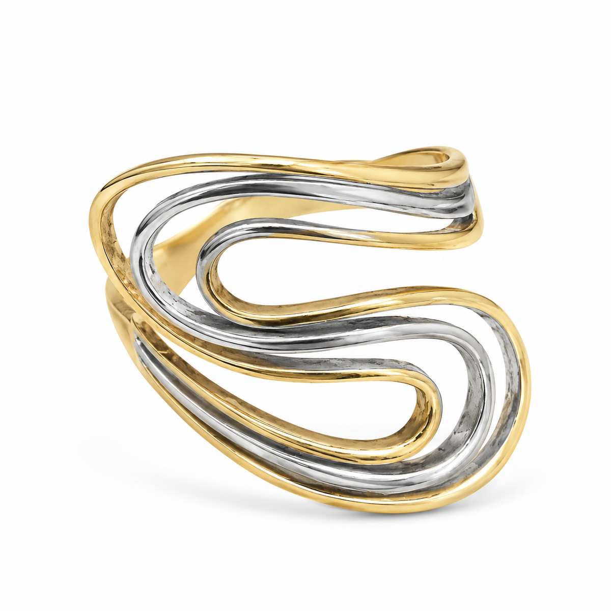 18ct Gold Two-Tone Sculptural Wave Band Ring