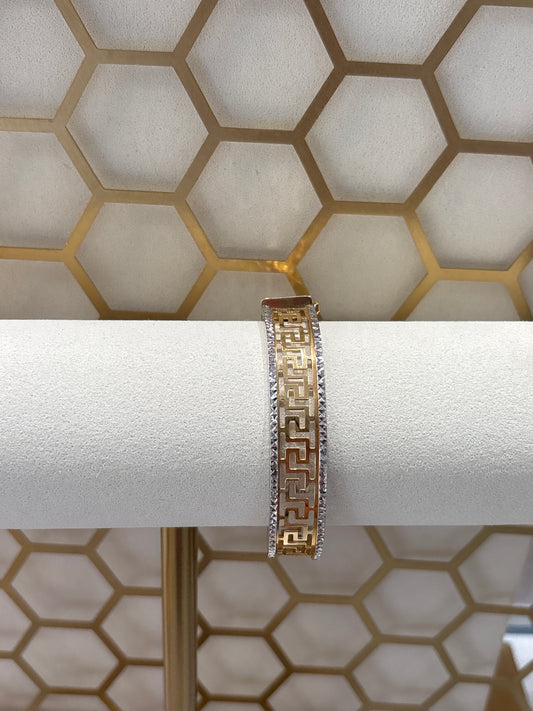 18ct Gold Greek Key Pattern Bangle with Faceted Edges