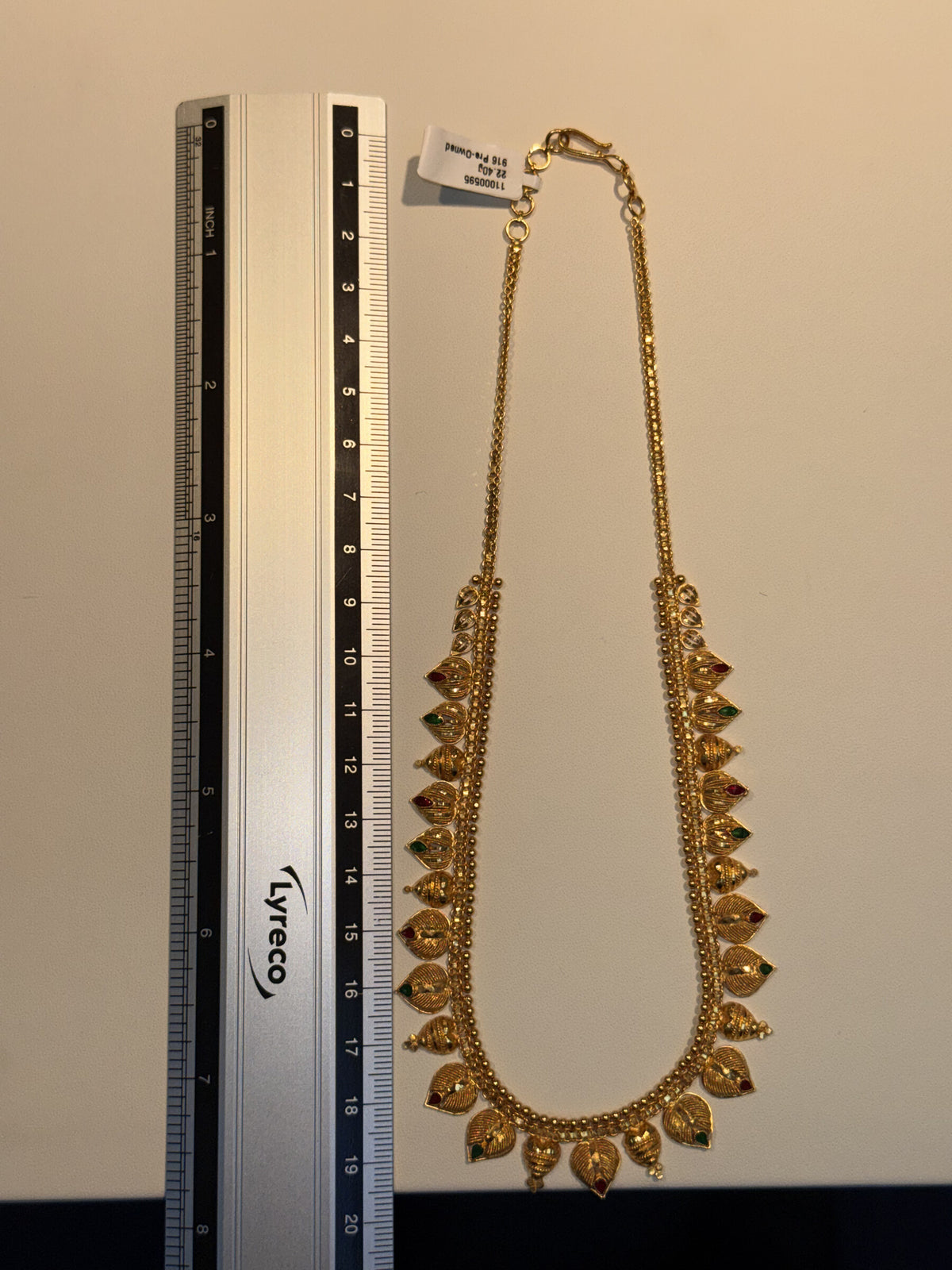 22ct Gold Necklace with Multicoloured Leaf-Shaped Drops