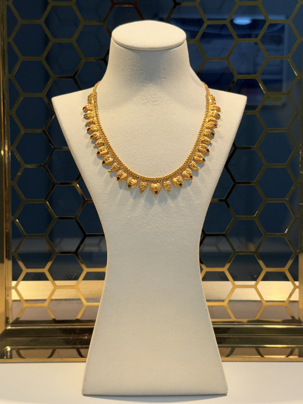 22ct Gold Necklace with Multicoloured Leaf-Shaped Drops