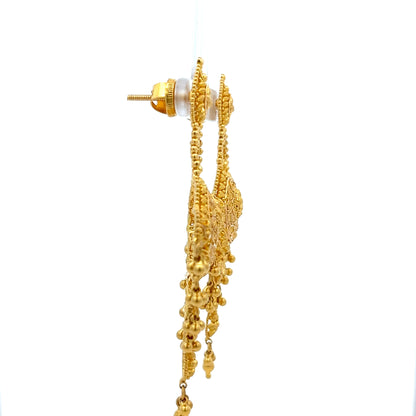 22ct Gold Ornate Filigree Drop Earrings with Beaded Fringe