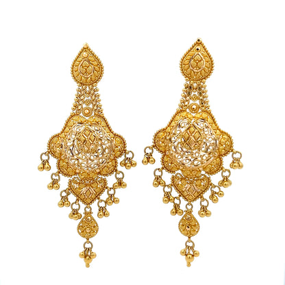 22ct Gold Ornate Filigree Drop Earrings with Beaded Fringe