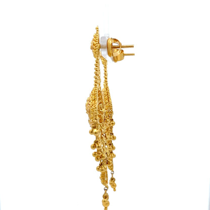 22ct Gold Ornate Filigree Drop Earrings with Beaded Fringe