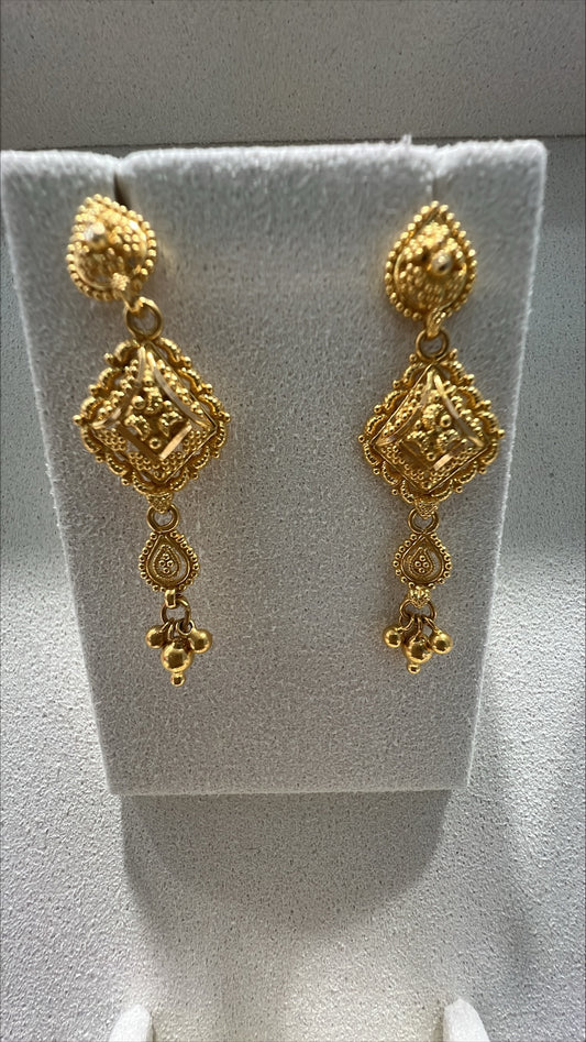 22ct Gold Filigree Geometric Drop Earrings with Beaded Details