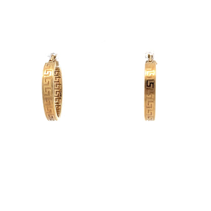9ct Gold Greek Key Pattern Hoop Earrings